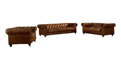 China Upholstered Top Grain Soft Leather Sofa Set Durable Linen Metal / Wooden Legs for sale