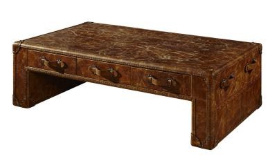 China Office Vintage Style Side Coffee Table Full Genuine Leather 1.5M Length 0.595CBM Volume for sale