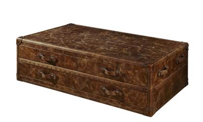 China Antique Brown Vintage Leather Trunk Coffee Table 6 Drawers For Hotel / Home for sale