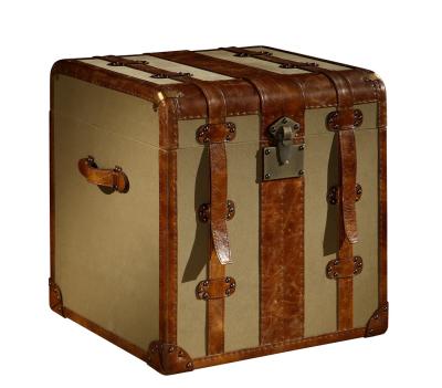 China Copper Nails Leather Storage Trunk Antique Style Strong Canvas House Application for sale