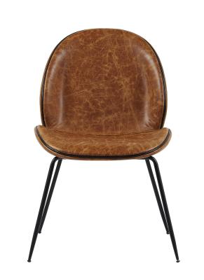 China Solid Thin Metal Legs Brown Leather Occasional Chair , Leather Dining Chairs Fiber Glass Frame for sale