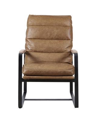 China Light Brown Leather Upholstered Chair , Modern Leisure Chair Thick Steel Frame for sale