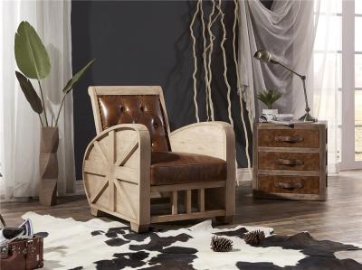 China Vintage Brown Leather Leisure Chair Top Grain Real Leather Strong Solid Wood Frame for sale