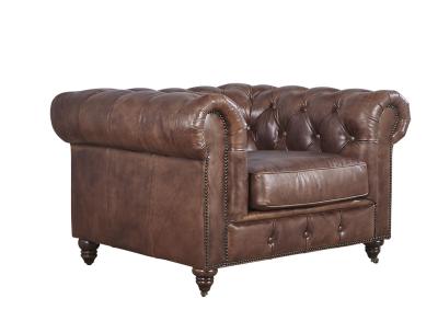 China Chesterfield High Back Leather Armchair Dark Tan Brown Color Soft Sponge for sale