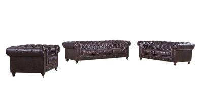 China 100% Full Vintage Soft Leather Sofa Solid Wood Frame With Deep Leather Buttons for sale