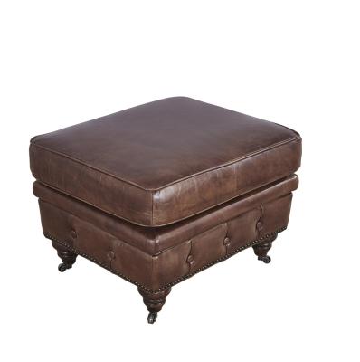 China Wheeled Legs Square Leather Ottoman Coffee Table , Brown Leather Ottoman Furniture for sale