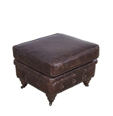 China Reddish Vintage Leather Furniture Square Storage Ottoman With Wooen Legs for sale