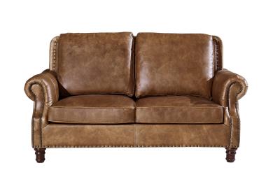 China Rolled Arms 2 Seater Leather Sofa Vintage Tan Brown Color High Density Foam / Sponge  for sale