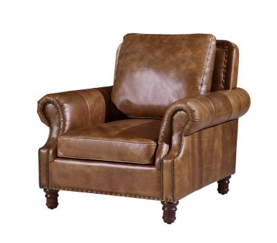 China Vintage Brown High Back Leather Armchair , Tall Back Living Room Chairs Strong Linen for sale