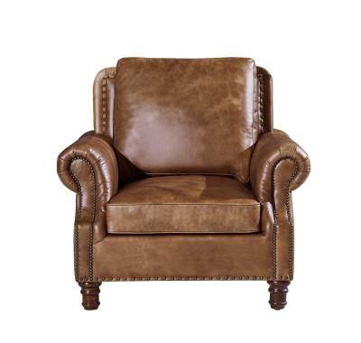 China Retro Style High Back Leather Armchair Super Comfortable Foam Strong Solidwood Frame for sale