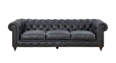 China Royal Style Grey 3 Seater Leather Sofa High Resilient Foam Strong Solid Wood Frame Inside  for sale