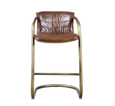 China Soft Tan Brown Leather Counter Height Stool Iron Frame Bar Furniture Vintage Style for sale