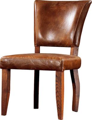 China Brown Vintage Leather Dining Chair 100% Solid Wood Frame Home Furniture   for sale