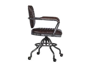 China Matt Iron Frame Dark Brown Leather Office Swivel Chairs With Arms Deep Buttoned Back for sale