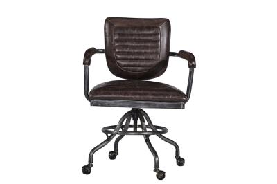 China Vintage Brown Leather Office Desk Chair Small Space Swivel Wheel Legs Durable Iron Frame for sale