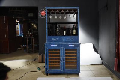 China Top Grain Leather Wine Fridge Cabinet , Blue Bar Cabinet With Wine Storage for sale