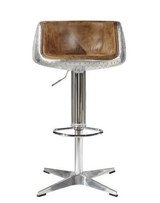 China Vintage Fabric Brown Leather Counter Adjustable Height Stools With Alluminium Back for sale