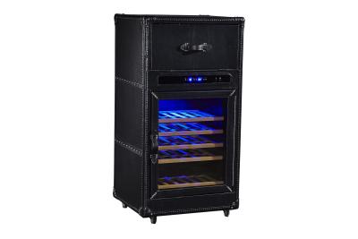 China Constant Temp Refrigerated Wine Cabinet Furniture Full Vintage Black Leather for sale