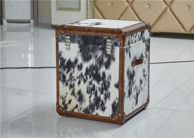 China Vintage Style Leather Storage Trunk Cow Leather Fur Material 1 Drawer Top Genuine Handle for sale