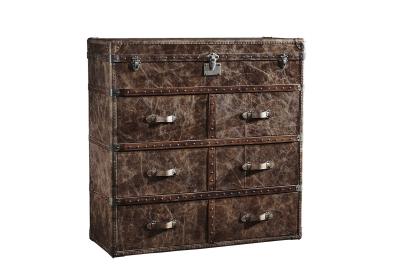 China 6 Drawers Leather Storage Trunk Brown Color 1M Height Copper Nails For Decoration for sale