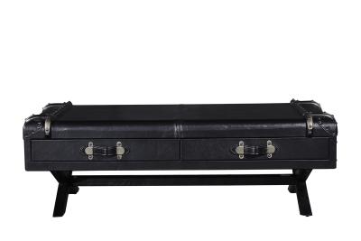 China 4 Drawers Side Coffee Table Vintage Retro Black Top Genuine Leather For Office for sale