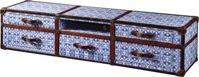 China Antique Porcelain Leather TV Stand Furniture 5 Drawers Vintage Blue And White Color for sale