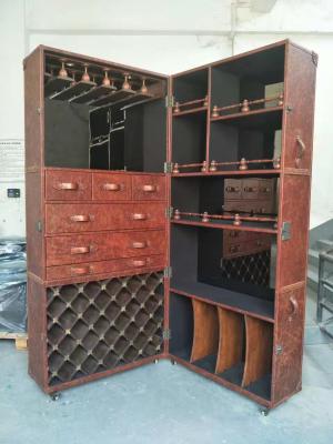 China Foldable Red Wine Storage Cabinet Reddish Brown Luxury Top Grain Leather for sale