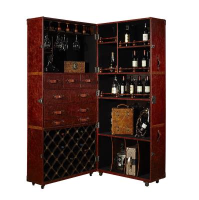 China High End Europe Retro Vintage Leather  Wine Storage Cabinet With Multi function for sale