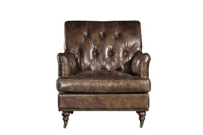 China Durable High Back Vintage Top Grain Brown Leather Armchair Living Room Furniture for sale