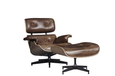 China Industrial Retro Vintage Leather Eams Leisure Swiviel Chair With Footstool for sale