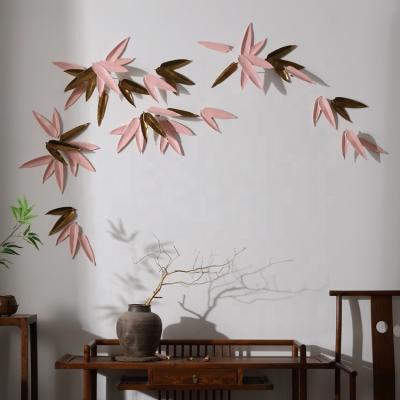 China Minimalist Bamboo Wall Art Home Decor Art Wall Decorations Crafts Ceramics Leaf Hanging Crafts for sale