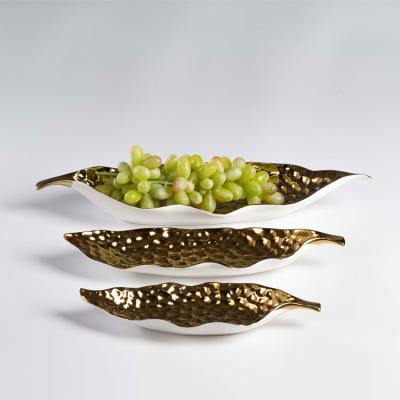 China Europe Ceramic Fruit Bowl Art Fruit Bowl Leaf Shape Art Fruit Bowl Home Decoration for sale