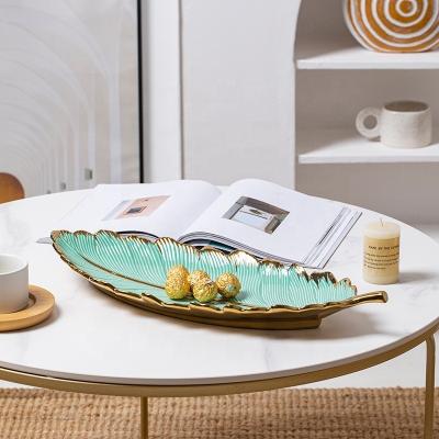 China Sustainable Nordic Modern Bone China Luxury Tableware Dish Ceramic Palm Leaf Dishes for sale