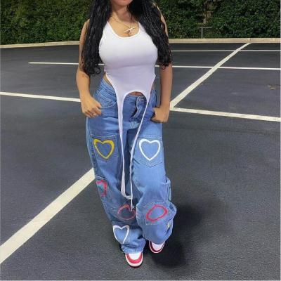 China QUICK DRY you make sexy denim 2022 style women 1008 jeans Multi-pocket jeans heart-shaped print women NEW jeans pants for sale