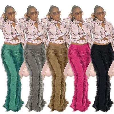 China new fall Anti-wrinkle YD-M9038 fashionable clothing corduroy tassels solid color flared culotte women pants for sale