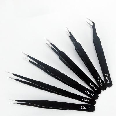 China Wholesale Accurate Closing Logo Black Tweezers Straight Tweezers Private Powder Coated Esd Tip Tweezers for sale