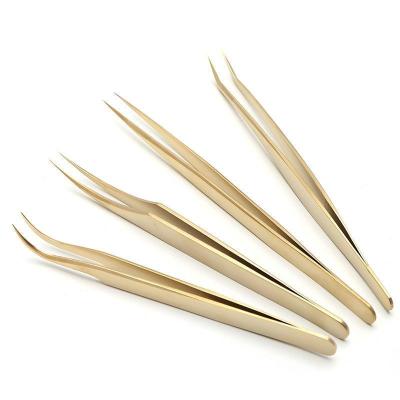 China High Precision Eyelash Extension Custom Logo Stainless Steel Gold Eyelash Tweezers for sale