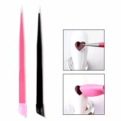 China DIY or Professional Nail Art Metal Tweezer Double Heads Nail Salon with Silicone Press Head Black and Pink Nail Tweezers for sale