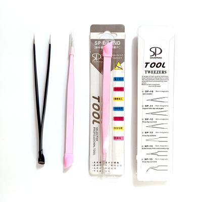 China DIY or Nail Salon Nail Art Tools Black or Pink Nail Tweezers Duel in Tweezers with Rubber Press for Nails for sale