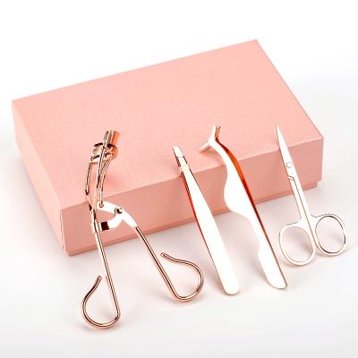 China Eyelash beauty set custom makeup tools logo 4 pcs set including eyelash curler lash tweezers beauty scissors diy lash tool for sale