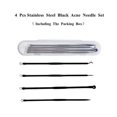 China Black Pin Tool Set 4 Pcs Comedone Pimple Pimple Extractor Kit Acne Set Acne Blemish Remover Tool Needle Set for sale