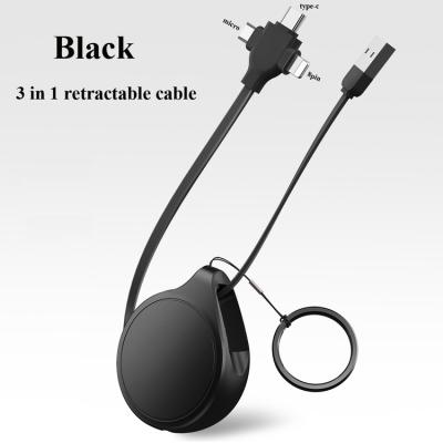 China Mobile Phone Types 2021 Newest 1M Retractable Flexible 3 In 1 Type-C Micro Usb Liquid Silicone USB Cable IOS Fast Charger Cord For Phone Charger for sale