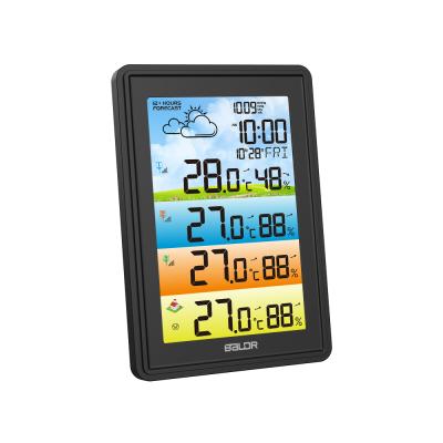 China Digital Alarm Clock Color Home Weather Station With 3 Sensors DCF/WWVB Radio Weather Station Clock for sale