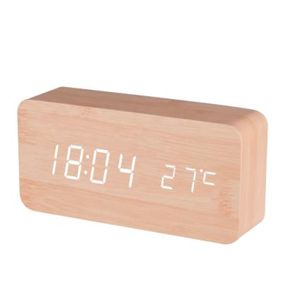 China BALDR B9299 Wooden Calendars Alarm Clock Digital Clearance Drop Wood Clocks LED Display Control Sound Thermometer Electronic Clock for sale