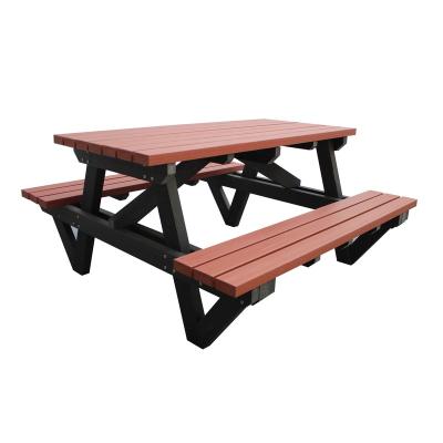 China Plastic Wood Outdoor Dining Tables and Garden Traditional Eco-Friendly Commercial Plastic Wood Patio Bench Table Picnic Chairs for sale