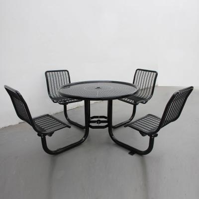 China Modern outdoor camping street furniture table powder coating perforated steel garden picnic tables and welded wire mesh benches for sale