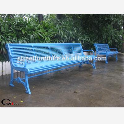 China Sky Blue Modern Powder Coated Metal 2700mm Long Backed Outdoor Garden Bench Chair With Cast Iron Bench Legs for sale