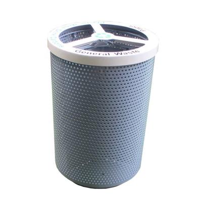 China Sustainable 3 Partition Outdoor Perforated Metal Recycle Garbage Bin for sale