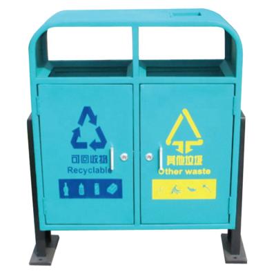 China 2 Compartment Metal Viable Outdoor Trash And Recycling Waste Bin Maker for sale