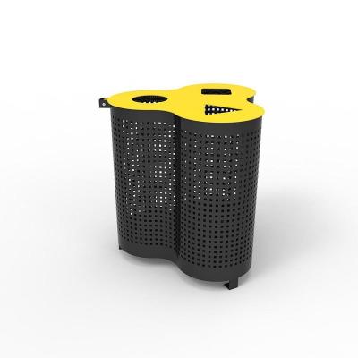 China Sustainable powder coating in black and yellow color recycle mesh metal trash can with factory wholesale price for sale